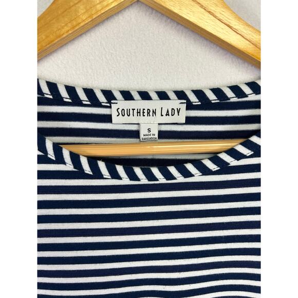 Southern Lady navy blue & white striped tunic  size small New England nautical￼ - Picture 4 of 8